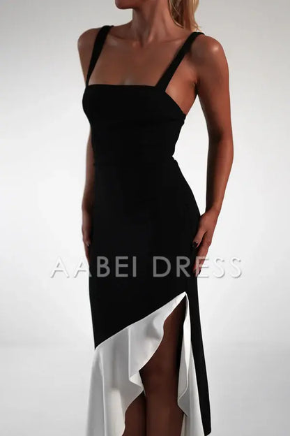 AABEI DRESS Prom Dress Mermaid Square Neckline Adjustable Straps Side Fork Ruched Charming Dress