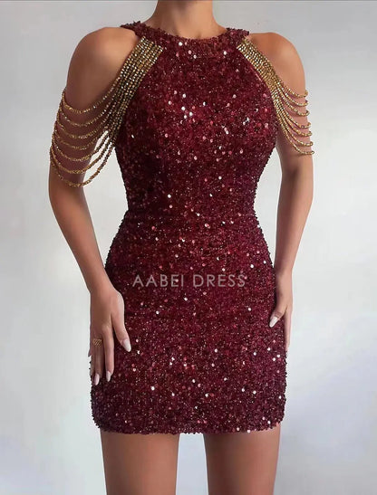 AABEI DRESS New Homecoming Dress Sheath Jewel Neck Sequin Cocktail Dresses Party Dress Holiday Sleeveless Sparkle Charming Short Prom Dresse