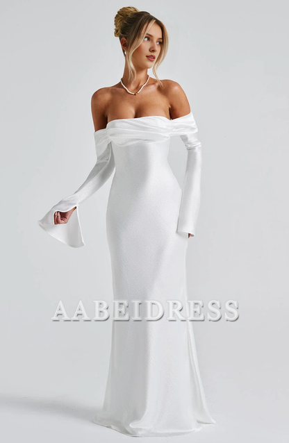 Formal Wear Dresses Prom Dresses Elegant Mermaid Bardot Neckline Twisted Panel Long Sleeves Slighted Flared Split Cuffs Dresses Fashion Wedding Guests Dresses
