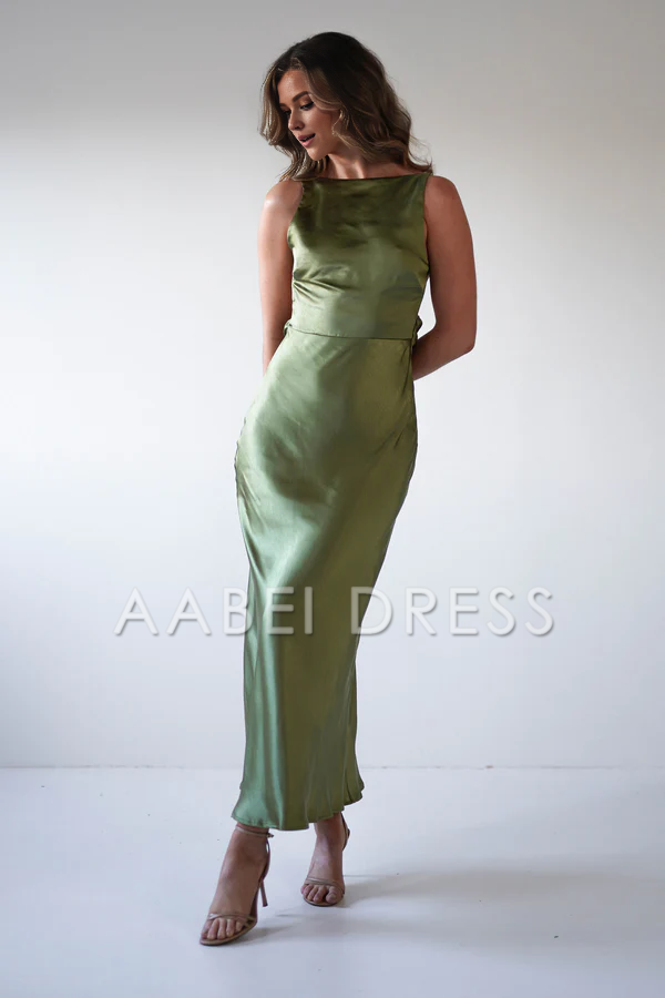 AABEI DRESS Prom Dress Column Backless Gathered Waistline Stunning Sleeveless Satin Simple Dress