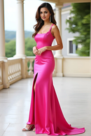 AABEI DRESS Hot Sale Prom Dress Elegant Sheath Square Neck Spaghetti Strap Long With Slit Formal Dress