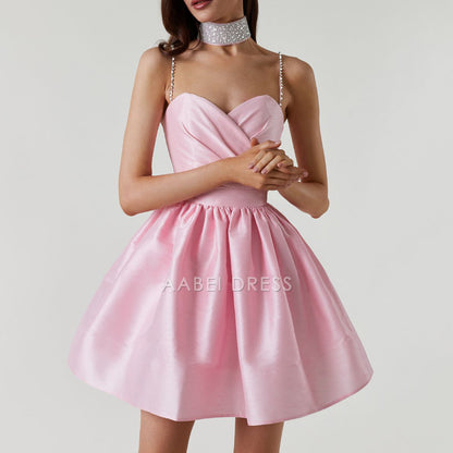 AABEI DRESS New Homecoming Dress Party Dresses Spaghetti Strap Solid Color Low Cut Sexy Mini Evening Dress Fashion Elegant Banquet Chic Vestido Short Prom Dress