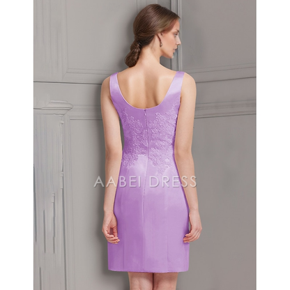 AABEI DRESS Wedding Guest Dress Vintage Sheath Jewel Neck 3/4 Length Sleeve Knee Length Satin Lace Jacket Dresses with Appliques Elegant Mother of the Bride Dress