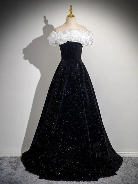 Sparkly Ballgown Off Shoulder Short Sleeve Lace Up Long Prom Gown