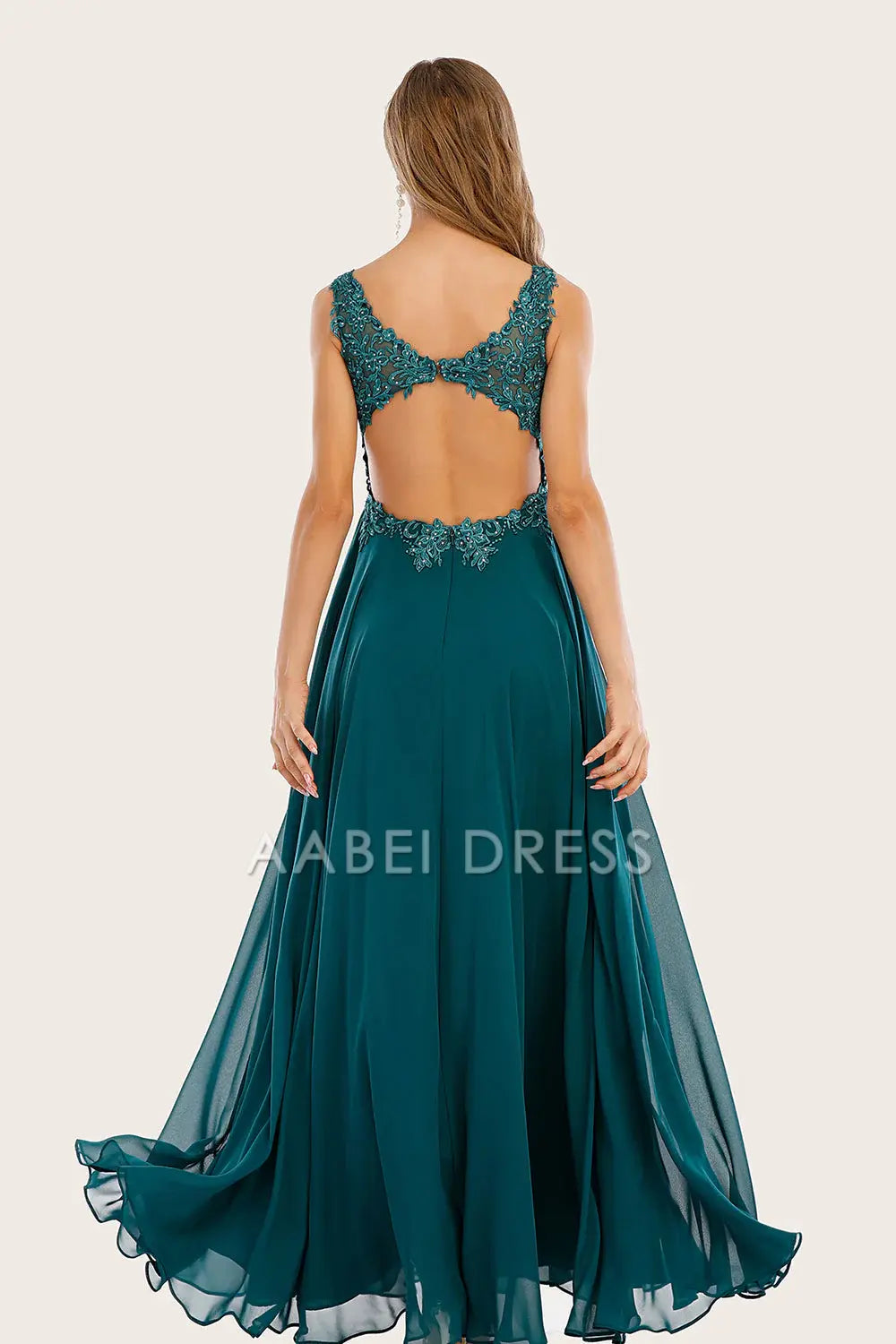 AABEI DRESS Hot Sale Prom Dress Elegant Chiffon A Line V Neck Backless Side Fork Long Formal Dress
