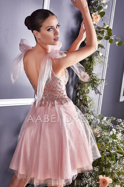 AABEI DRESS Hot Sale short Prom Dress Exquisite A-line sleeveless V-neckline lace applique Homecoming Dresses