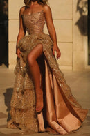 AABEI DRESS Prom Dress Sparkly A Line Strapless Corset Layering With Ruffles Luxurious Formal Dress