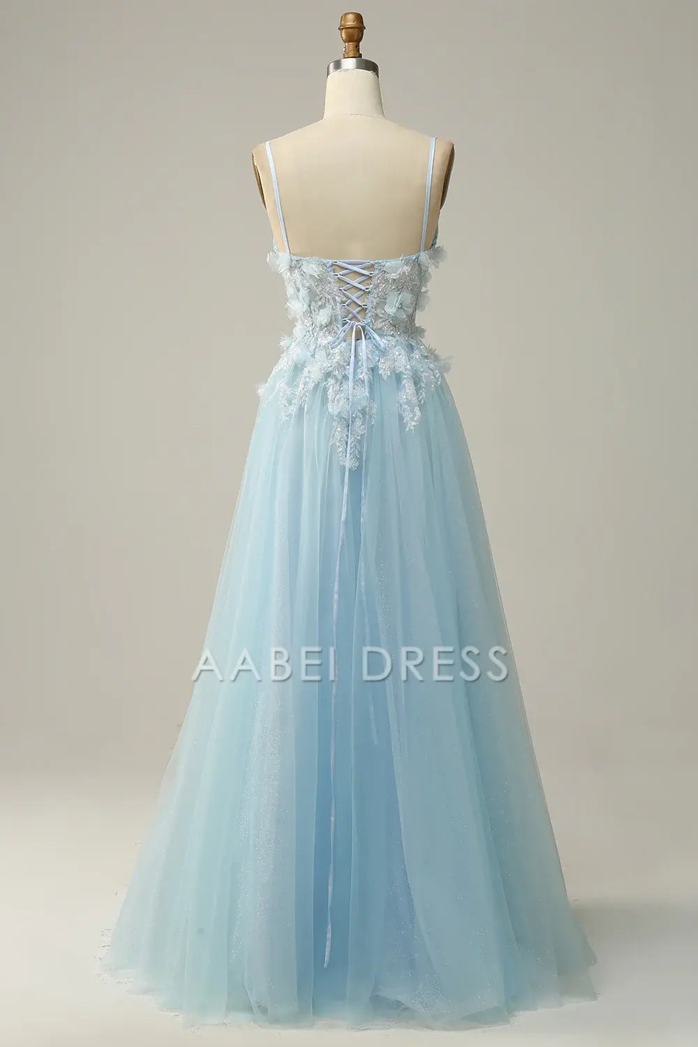 AABEI DRESS Hot Sale Prom Dress Elegant A Line V Neck Pleated Spaghetti Straps flower Tulle Fantastic Long Party Dress