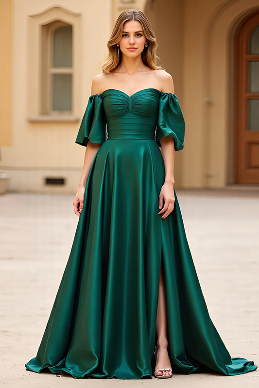 AABEI DRESS Hot Sale Prom Dress Exquisite A Line Off Shoulder Sweetheart Pleated With Slit Long Formal Dress
