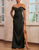 Evening Dress Off-the-Shoulder Cap Sleeves Ruched Backless Side Fork Sexy Charming Formal Women's Dresses Wedding Guest Dresses