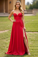 AABEI DRESS Hot Sale Prom Dress Elegant Simple A Line Strapless Sweetheart Backless Pleated Long With Slit Formal Dress