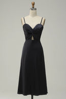 AABEI DRESS Hot Sale Prom Dress A Line Sweetheart Spaghetti Straps Simple With Hollow Out Tea-Length Formal Dress