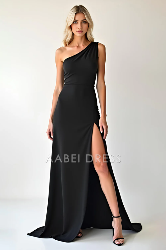 AABEI DRESS Hot Sale Prom Dress Elegant One Shoulder Sheath Backless Simple Long With Slit Formal Dress