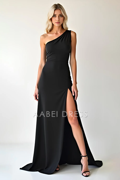 AABEI DRESS Hot Sale Prom Dress Elegant One Shoulder Sheath Backless Simple Long With Slit Formal Dress