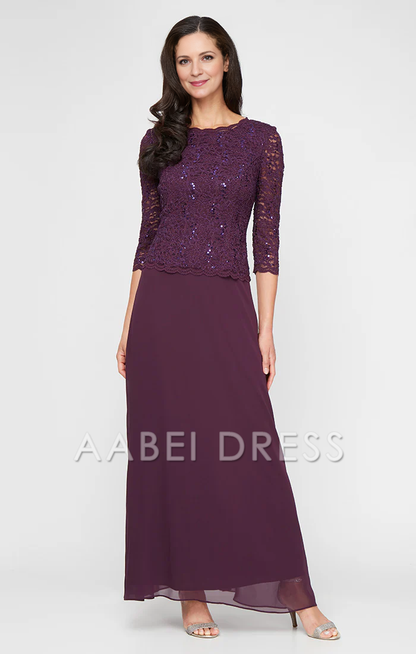 AABEI DRESS Retro Mother of The Bride Dress Long Gown with Sequin Lace Bodice Chiffon Skirt Elegant Simple Formal Dresses