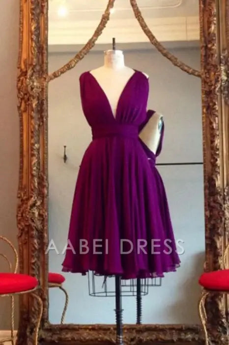 AABEI DRESS New Homecoming Dress A Line V Neck Sleeveless Backless Chiffon Simple Knee Length Prom Dress