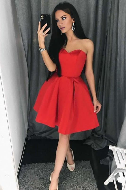AABEI DRESS Homecoming Dress A Line Sweetheart Simple Strapless Junior Simple Prom Dress