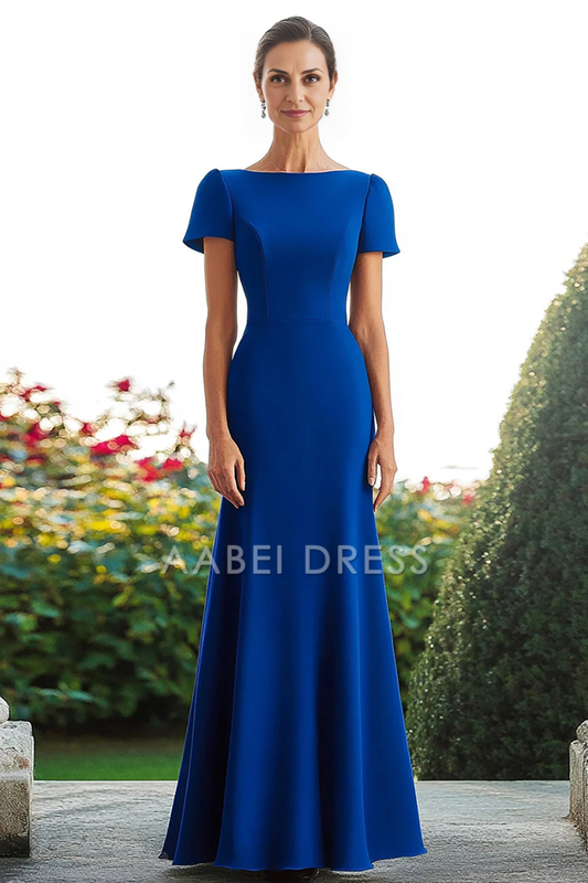 AABEI DRESS Mother Of The Bride Dress Satin Sheath Short Sleeves Long Elegant Simple Formal Wear Dresses