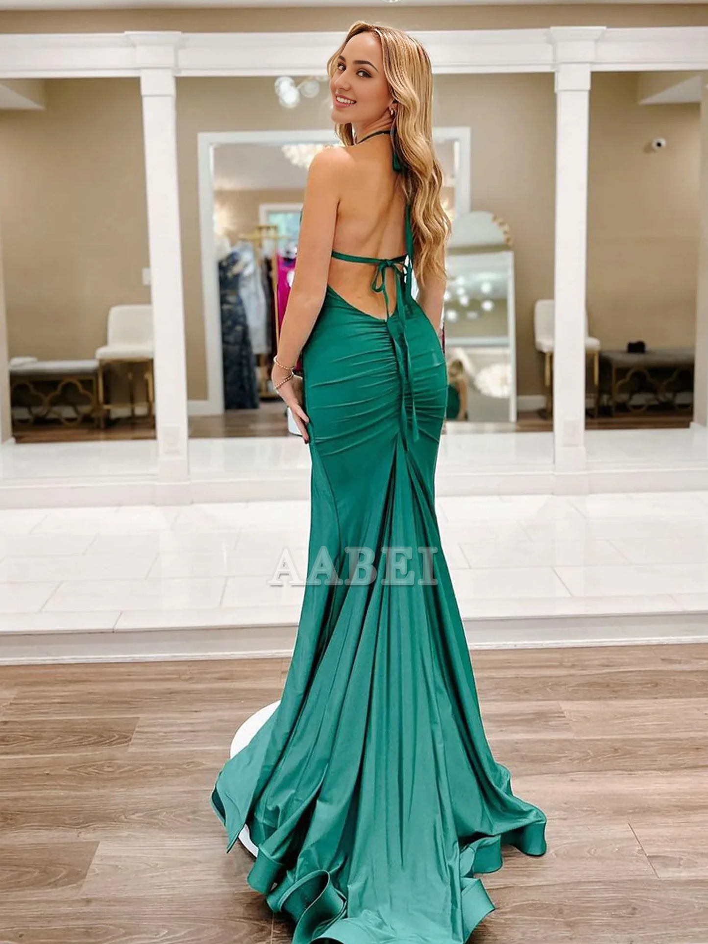Evening Dress V Neck Mermaid Cultivate oneself Sweep Train Prom Dresses Backless Side Fork Sexy Formal Women's Dresses