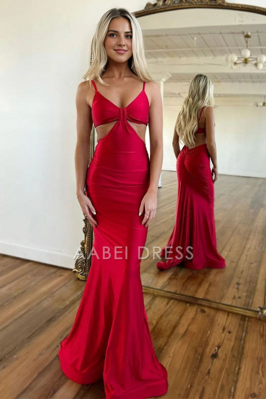 AABEI DRESS Hot Sale Prom Dress Stylish Mermaid Spaghetti Straps Long Backless Satin Fashion Simple Formal Dress