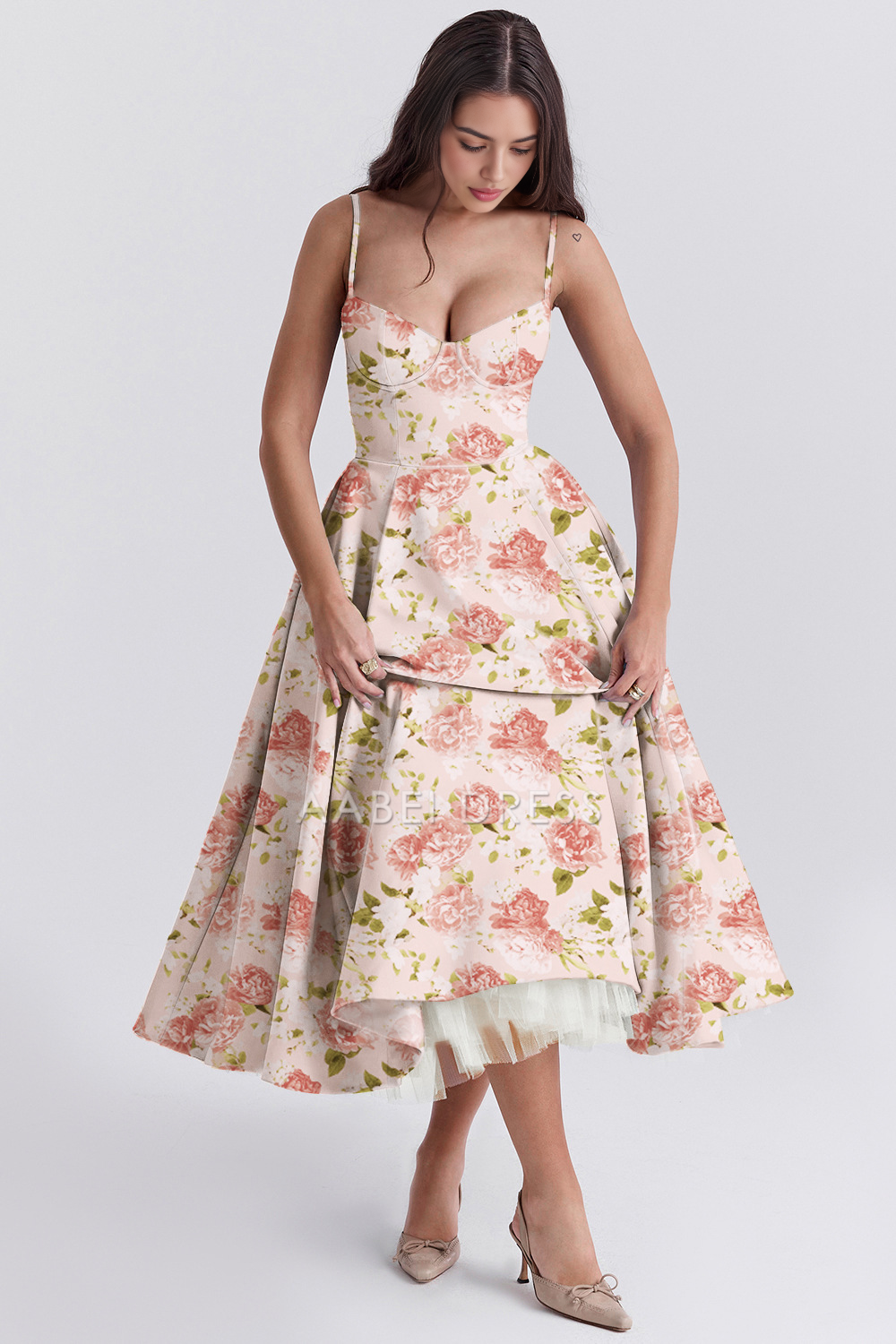 AABEI DRESS Elegant Flower Strap Princess Dresses Sexy Low Cut Backless Double Layer Hem Party Dress