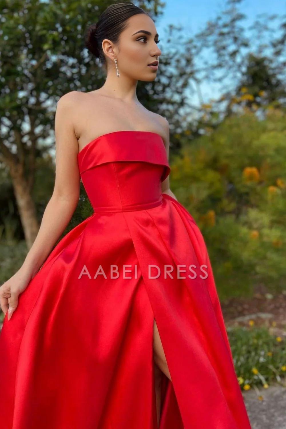 AABEI DRESS Hot Sale Prom Dress Trendy A Line Strapless Long with Split Front Elegant Formal Dress