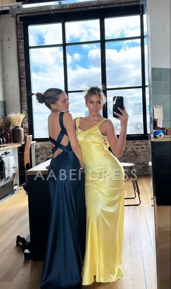 AABEI DRESS Prom Dress Satin Mermaid Sheath Sleeveless Backless Elegant Hot Sale Dress