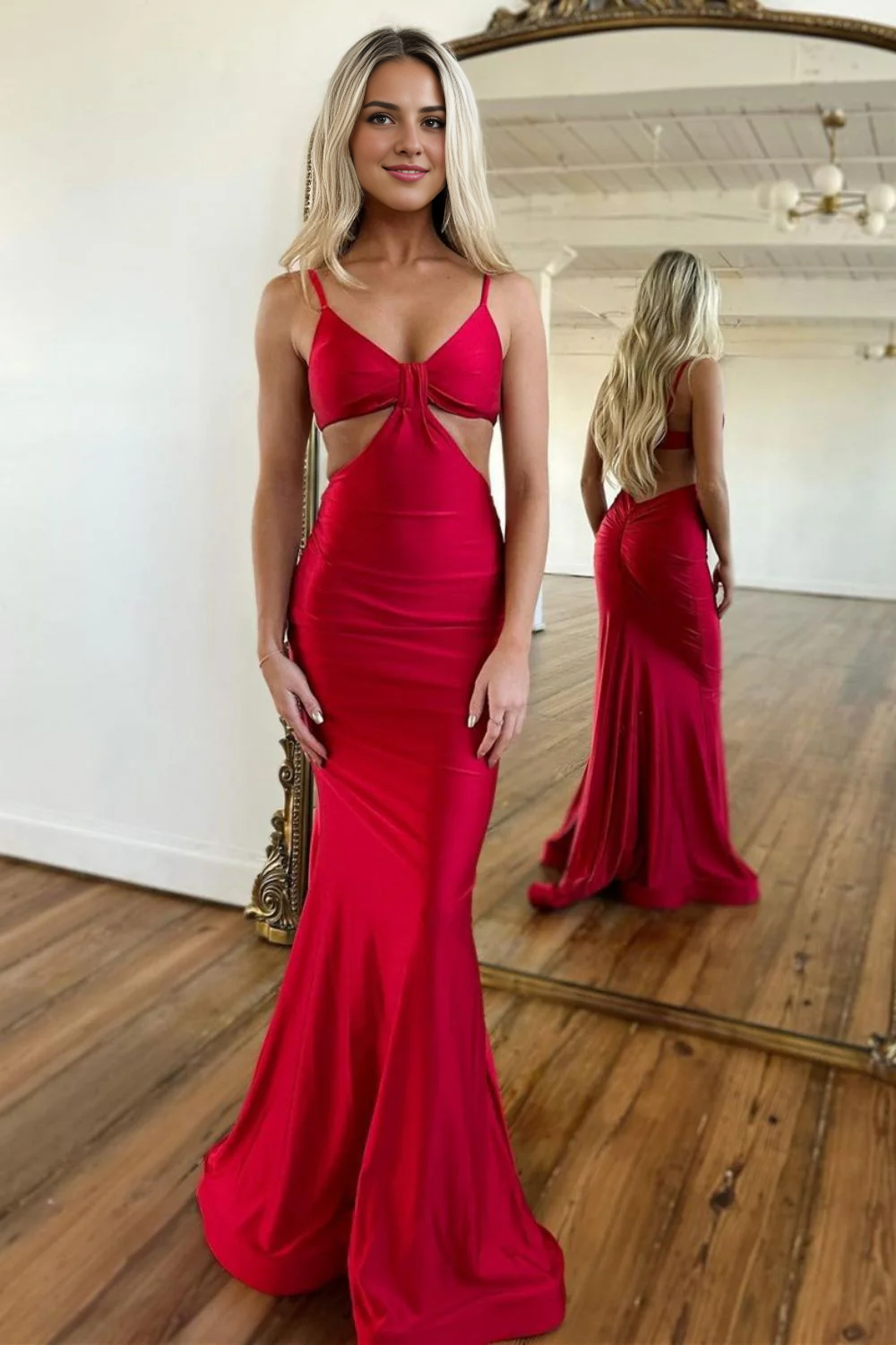 AABEI DRESS Hot Sale Prom Dress Stylish Mermaid Spaghetti Straps Long Backless Satin Fashion Simple Formal Dress