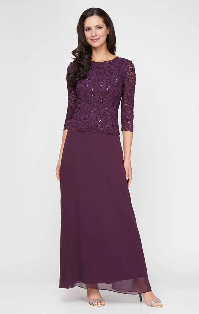 AABEI DRESS Retro Mother of The Bride Dress Long Gown with Sequin Lace Bodice Chiffon Skirt Elegant Simple Formal Dresses