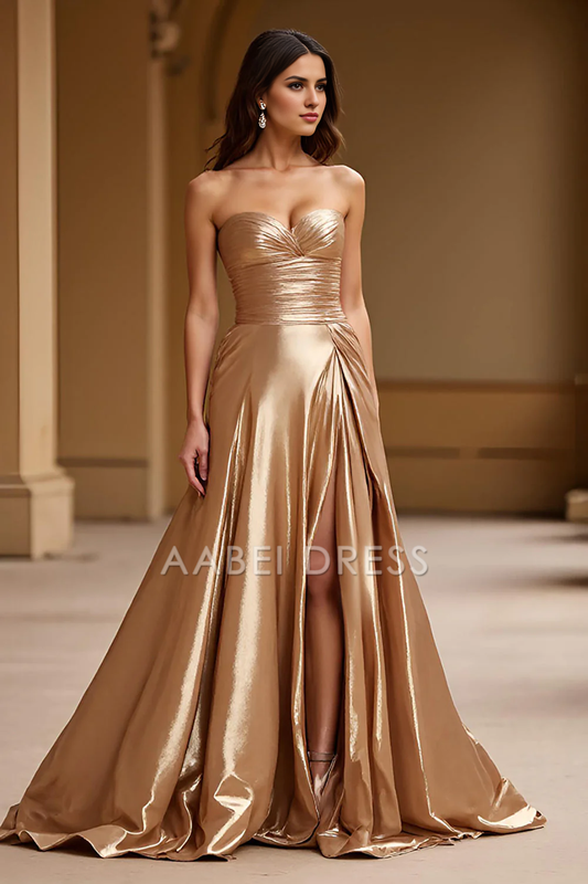 AABEI DRESS Hot Sale Prom Dress Charming A Line Sweetheart Strapless Pleated Long With Slit Formal Dress