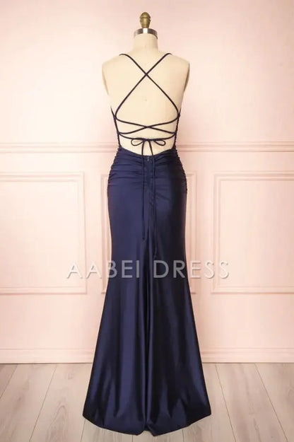 AABEI DRESS Prom Dress Satin Sheath Spaghetti Strap Sleeveless Mid Waist Backless Side Fork Sexy Charming Dress