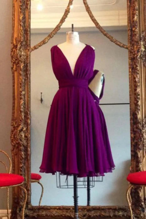 AABEI DRESS New Homecoming Dress A Line V Neck Sleeveless Backless Chiffon Simple Knee Length Prom Dress