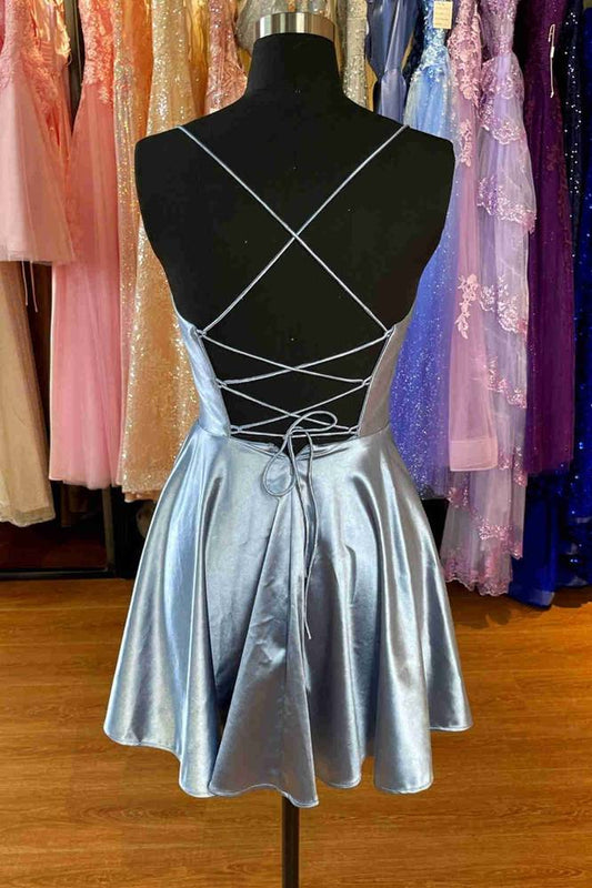 AABEI DRESS New Homecoming Dress A-Line Spaghetti Strap Pleated Backless Lace-Up Simple Short Prom Dresse