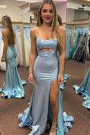 AABEI DRESS Prom Dress Charming Mermaid Scoop Neck Sparkly Satin with Slit Backless Formal Dress