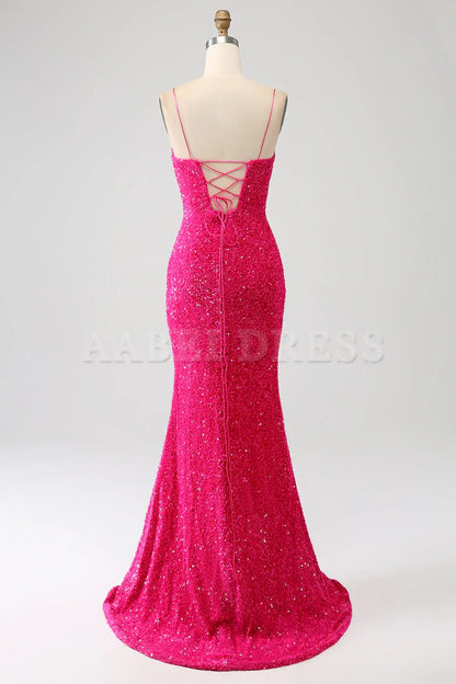 Prom Dress V-Neck Mermaid Cultivate oneself Spaghetti Straps Backless Sequin Side Fork Long Gorgeous Formal Wear Dresses