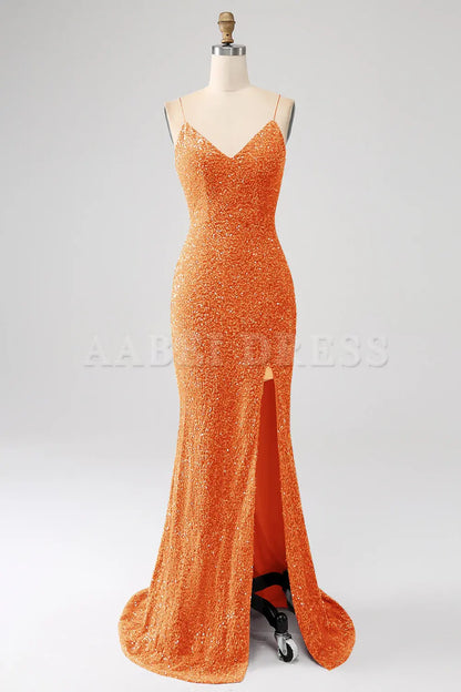 Prom Dress V-Neck Mermaid Cultivate oneself Spaghetti Straps Backless Sequin Side Fork Long Gorgeous Formal Wear Dresses