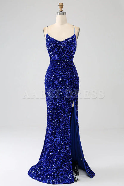 Prom Dress V-Neck Mermaid Cultivate oneself Spaghetti Straps Backless Sequin Side Fork Long Gorgeous Formal Wear Dresses