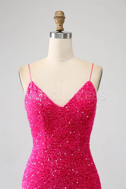 Prom Dress V-Neck Mermaid Cultivate oneself Spaghetti Straps Backless Sequin Side Fork Long Gorgeous Formal Wear Dresses