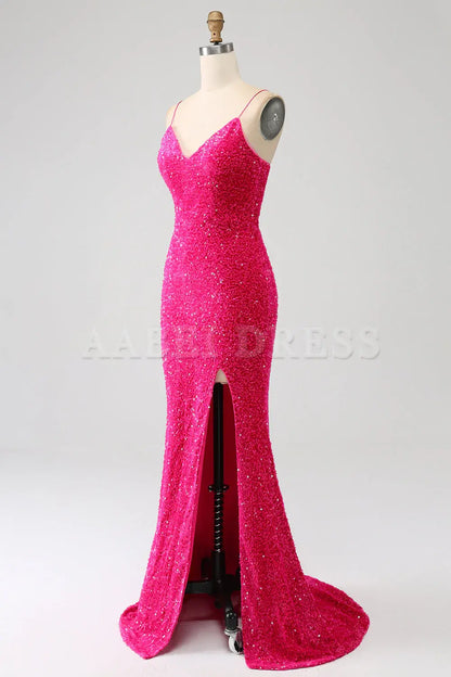 Prom Dress V-Neck Mermaid Cultivate oneself Spaghetti Straps Backless Sequin Side Fork Long Gorgeous Formal Wear Dresses