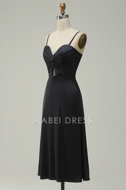 AABEI DRESS Hot Sale Prom Dress A Line Sweetheart Spaghetti Straps Simple With Hollow Out Tea-Length Formal Dress