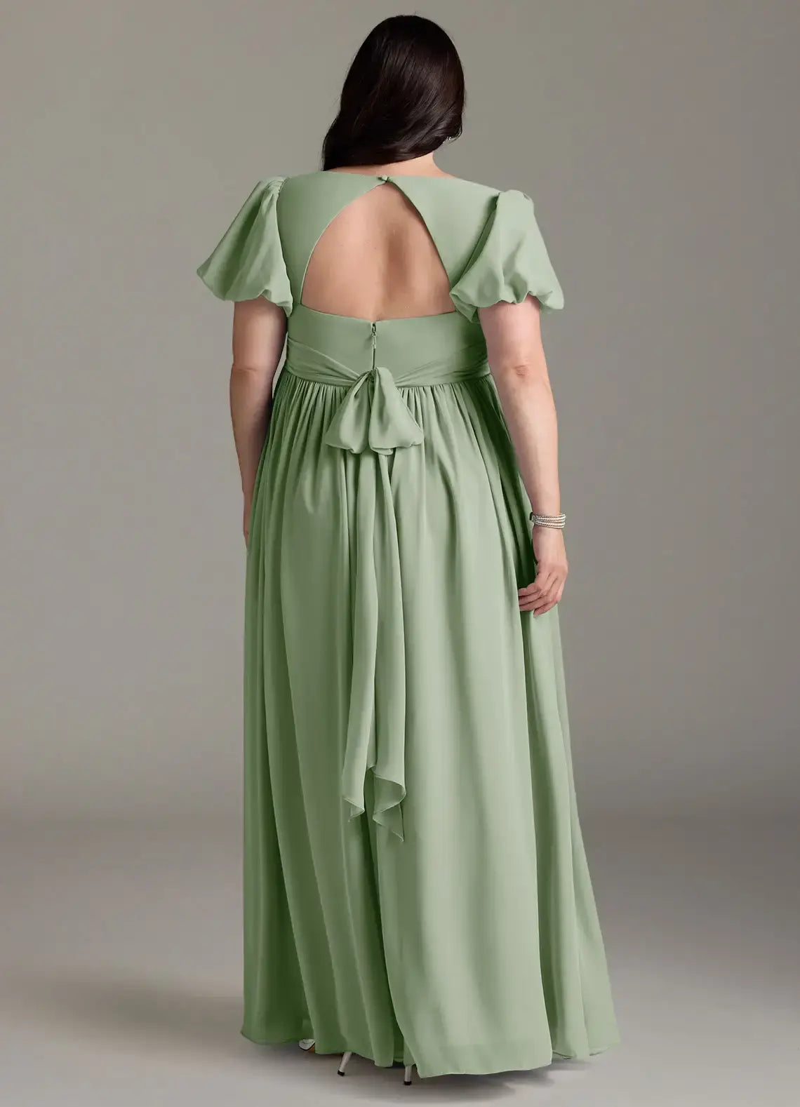 Wedding Guests Dresses Dusty Sage Chiffon A Line Sweetheart Neckline Twisted Corset Puff Short Sleeves Ruched Hem Floor-Length Elegant Plus Size Formal Dress Discount Hot Sale Prom Dress