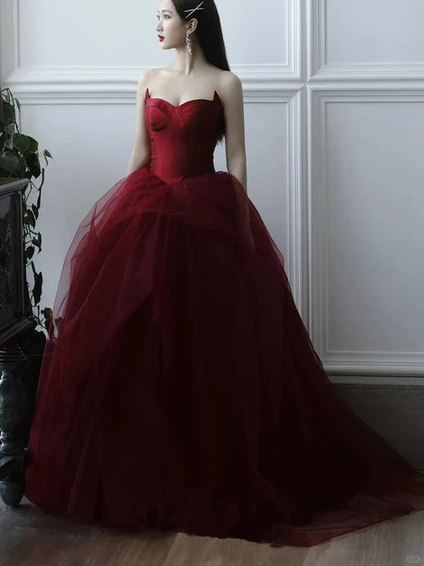 Romantic Ballgown Strapless Sweetheart Corset Floor Prom Gown