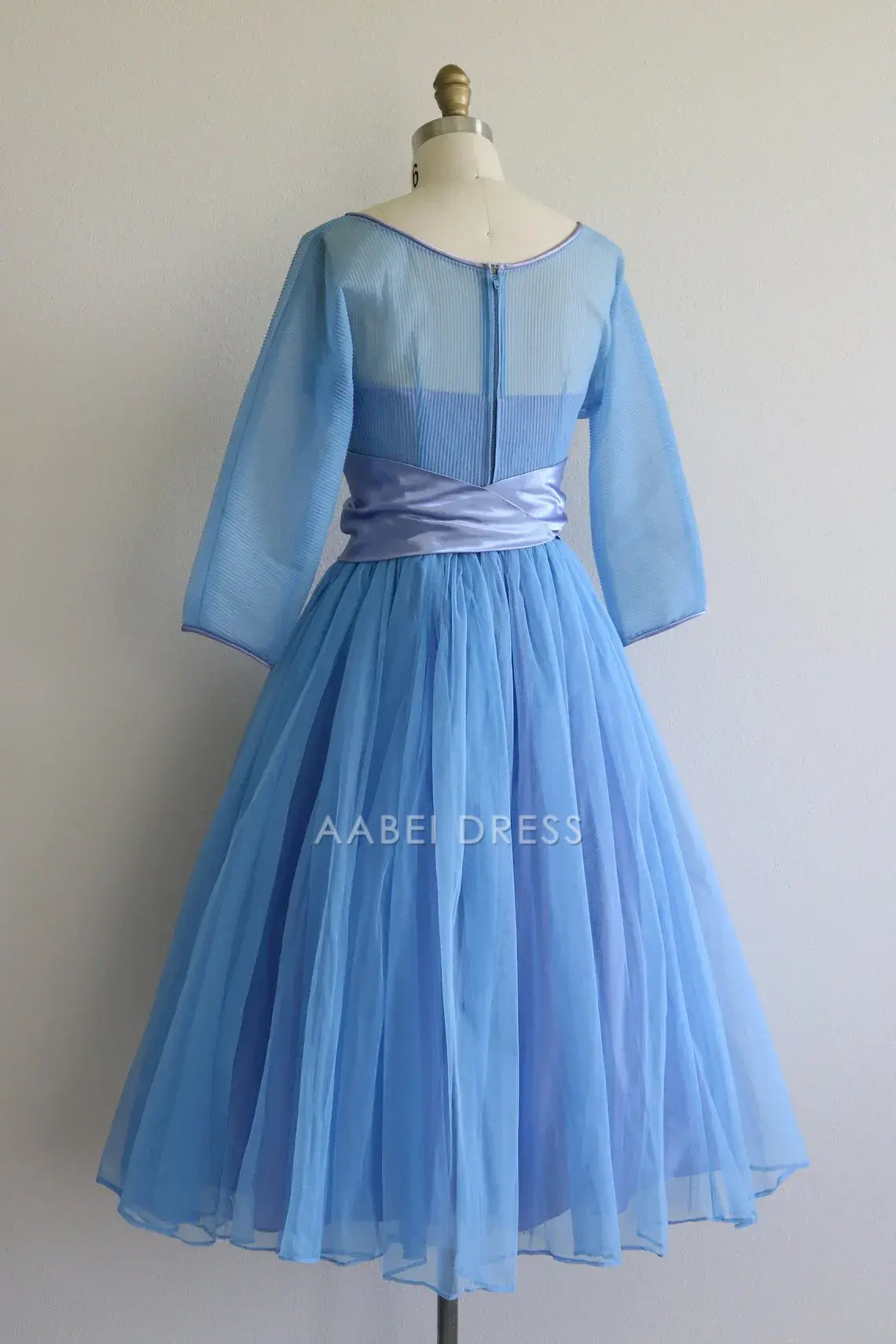 AABEI DRESS Party Dress Elegant A Line Round Neck Long Sleeves Pleated Retro Prom Dress