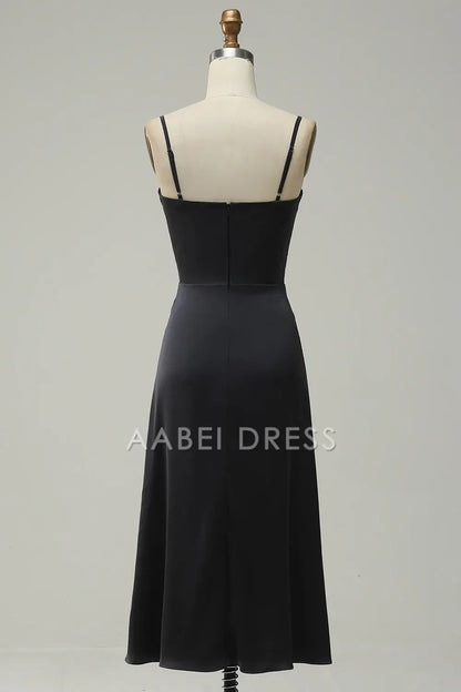 AABEI DRESS Hot Sale Prom Dress A Line Sweetheart Spaghetti Straps Simple With Hollow Out Tea-Length Formal Dress
