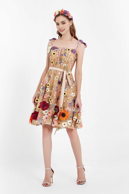 AABEI DRESS Short Dress Exquisite A Line Spaghetti Strap Floral Lace Knee-Length Fashion New Homecoming Dress