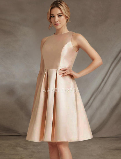 AABEI DRESS New Homecoming Dress Elegant A-Line Sleeveless Jewel Neck Cocktail Dresses Party Dress Wedding Guest Satin with Lace Knee-Length Simple Prom Dresse