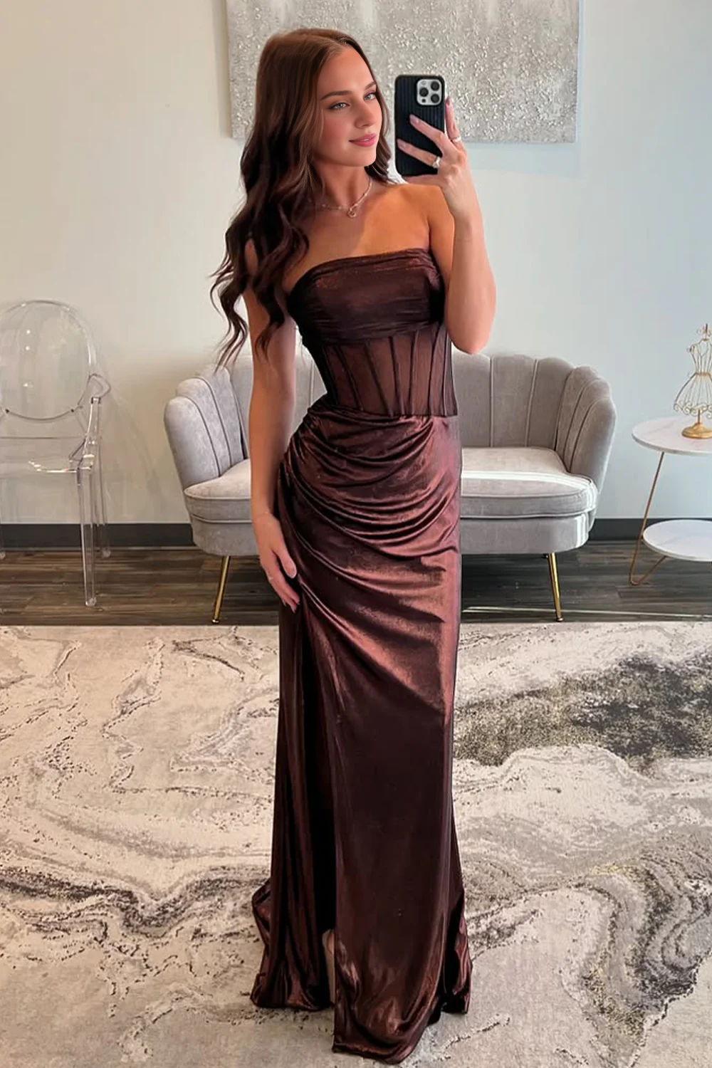 AABEI DRESS Prom Dress Chic Mermaid Strapless Pleated Long With Leg Slit Exquisite Formal Dress