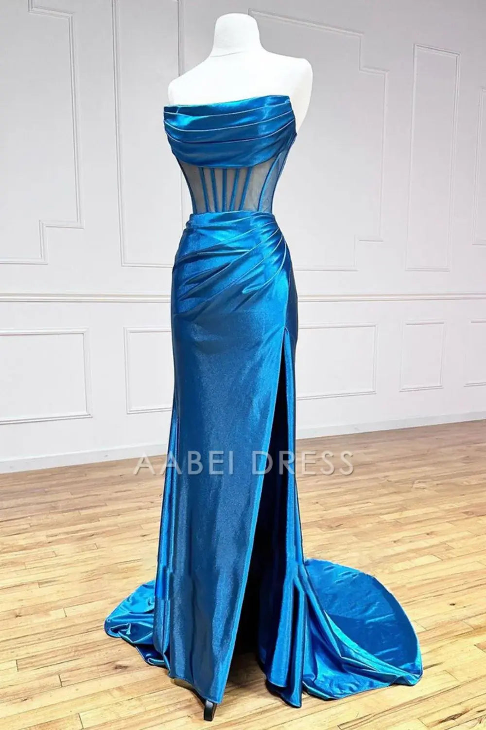 AABEI DRESS Hot Sale Prom Dress Elegant Mermaid Strapless Sweep Train Satin With Split And Pleating Formal Dress