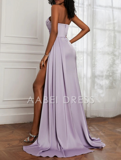 AABEI DRESS Sheath Strapless Sweetheart Pleated High Slit  Dress Sweep Train High Quality Evening Dress