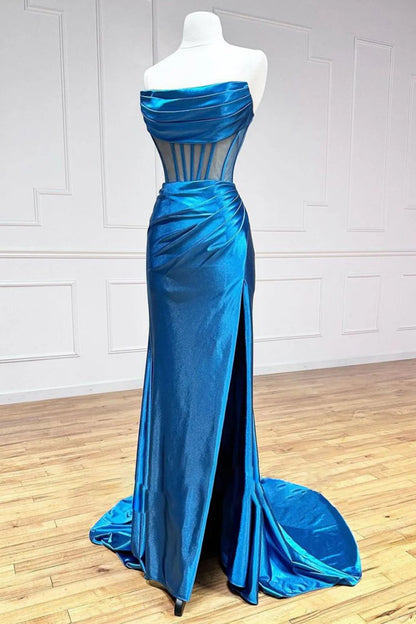 AABEI DRESS Hot Sale Prom Dress Elegant Mermaid Strapless Sweep Train Satin With Split And Pleating Formal Dress